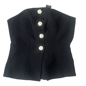 Express Black Strapless Top with Gold Buttons